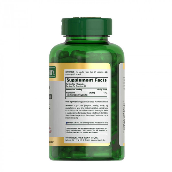 Nature's Bounty Magnesium Glycinate 240 Mg- (180 Capsules) - Image 2