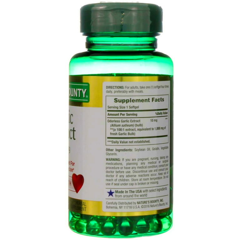 Nature's Bounty Garlic Extract 1000 mg – (100 Softgels) - Image 2