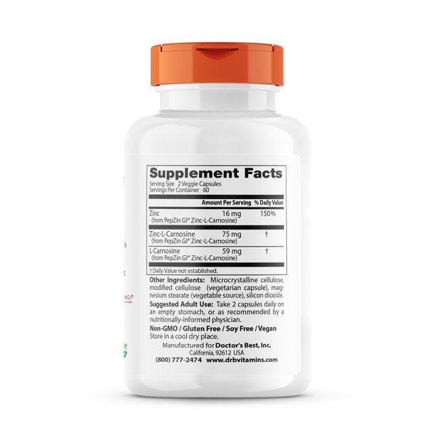 Doctor’s Best PepZin GI Zinc L-Carnosine Complex – (120 Veggie Capsules) - Image 2