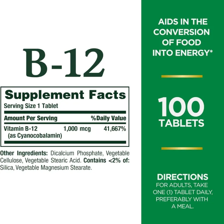 Nature's Bounty Vitamin B12 1000mcg - (100 Tablets) - Image 2
