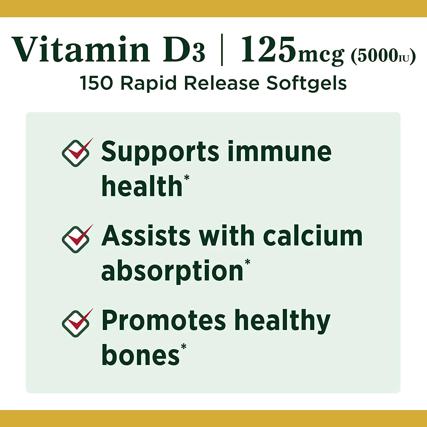 Nature’s Bounty Vitamin D3 125 mcg 5000 IU -(150 Softgels) - Image 3
