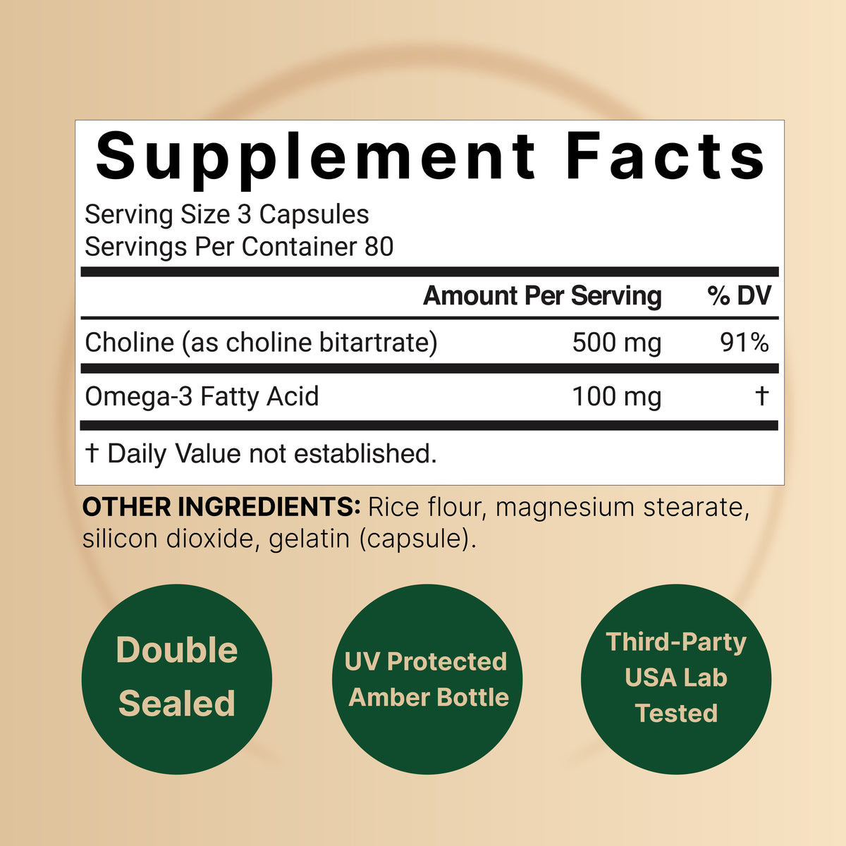 Naturebell Choline 500mg with Omega-3 Fatty Acids (240 Capsules) - Image 2