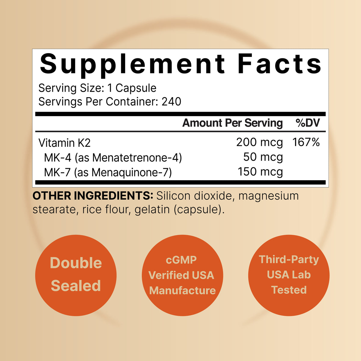 NatureBell Vitamin K2 with Full Spectrum MK-7 & MK-4 200 mcg – (240 Capsules) - Image 2