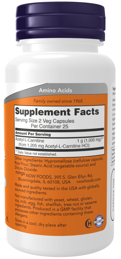 Now Foods Acetyl-L-Carnitine 500mg (50 Veg Capsules) - Image 2