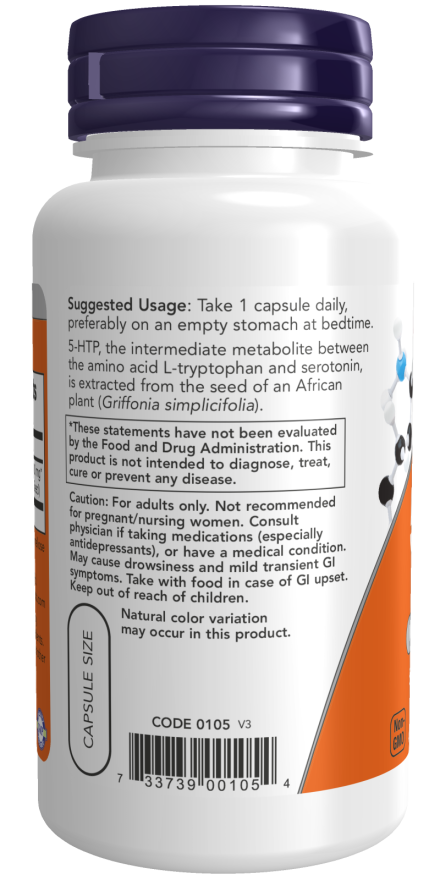 Now Foods 5-HTP 100mg (60 Veg Capsules) - Image 3
