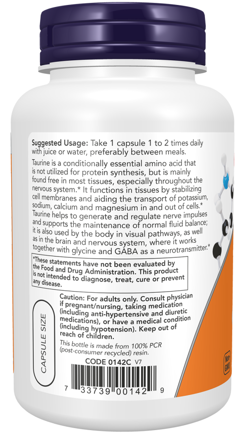 Now Foods Taurine 1000mg (100 Veg Capsules) - Image 3