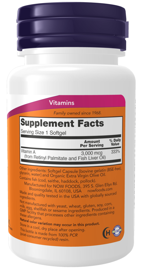 Now Foods Vitamin A 10,000 IU (100 Softgels) - Image 2