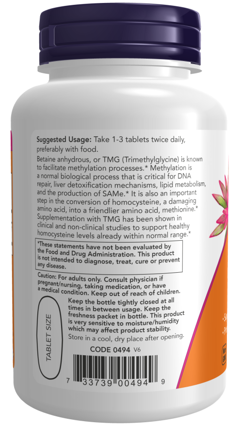 NOW Foods TMG 1000 mg (100 Tablets) - Image 3