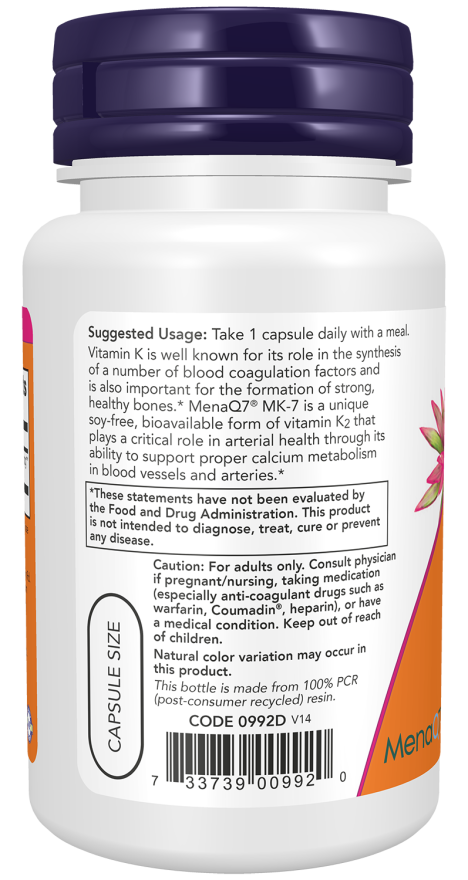 Now Foods MK7 K2 100mcg (120 Capsules) - Image 3