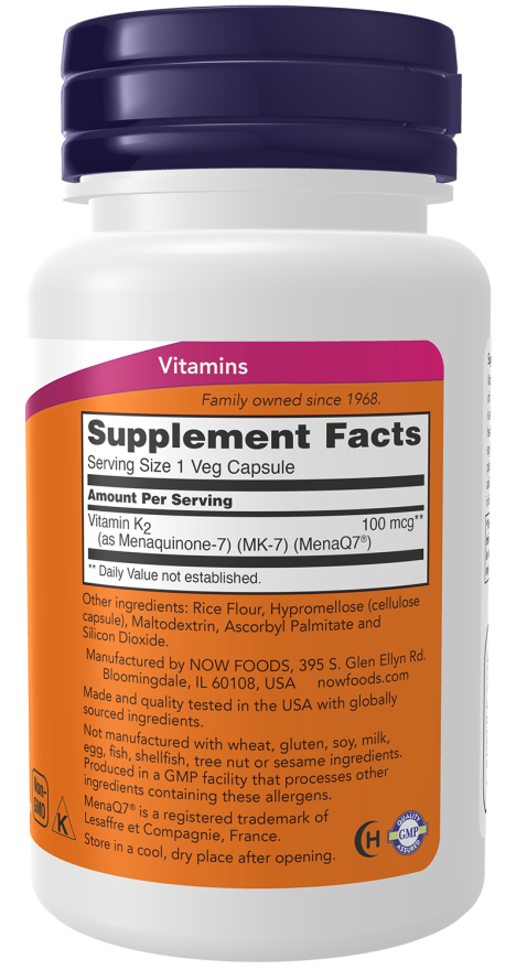 Now Foods MK7 K2 100mcg (120 Capsules) - Image 2
