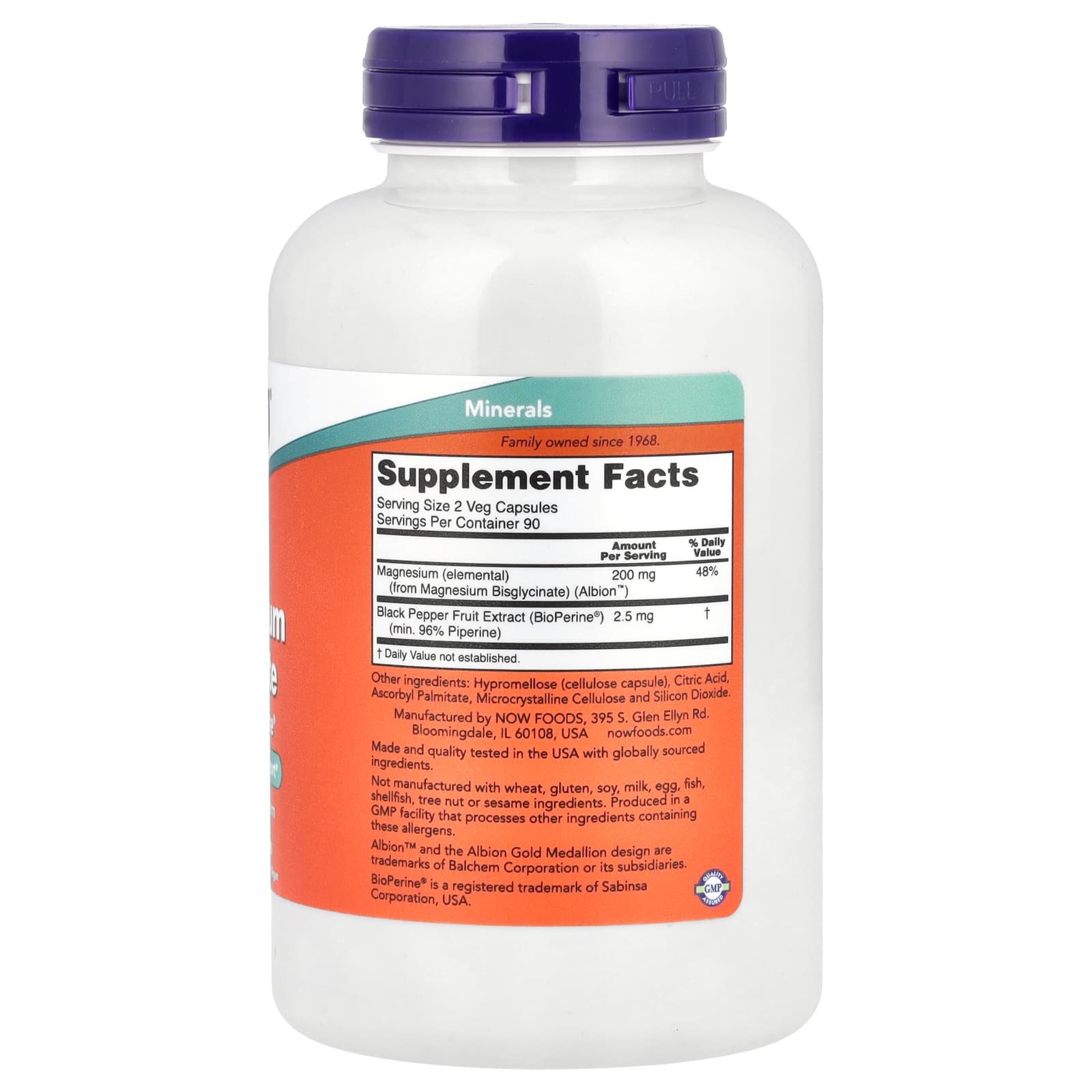 NOW Foods Magnesium Glycinate With BioPerine® (180 Veg Capsules) - Image 2