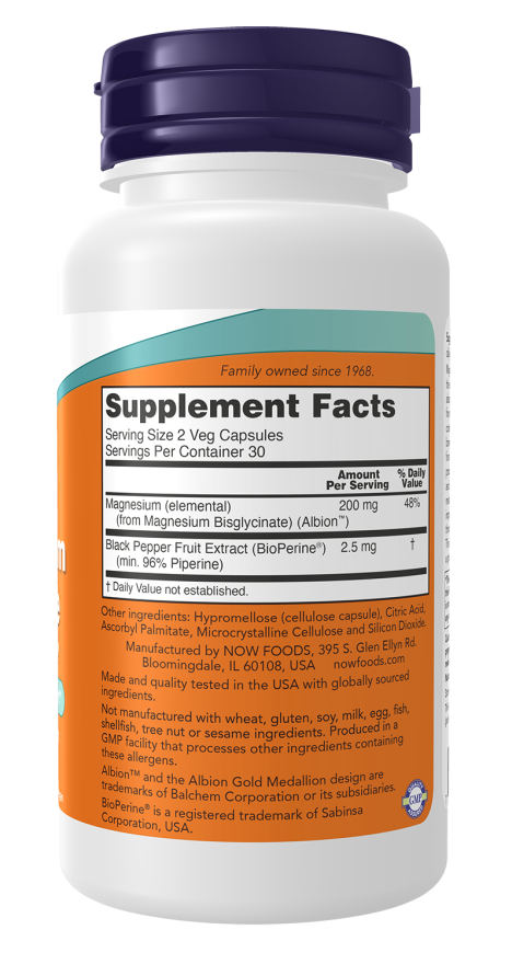 NOW Foods Magnesium Glycinate With BioPerine® (60 Veg Capsules) - Image 2