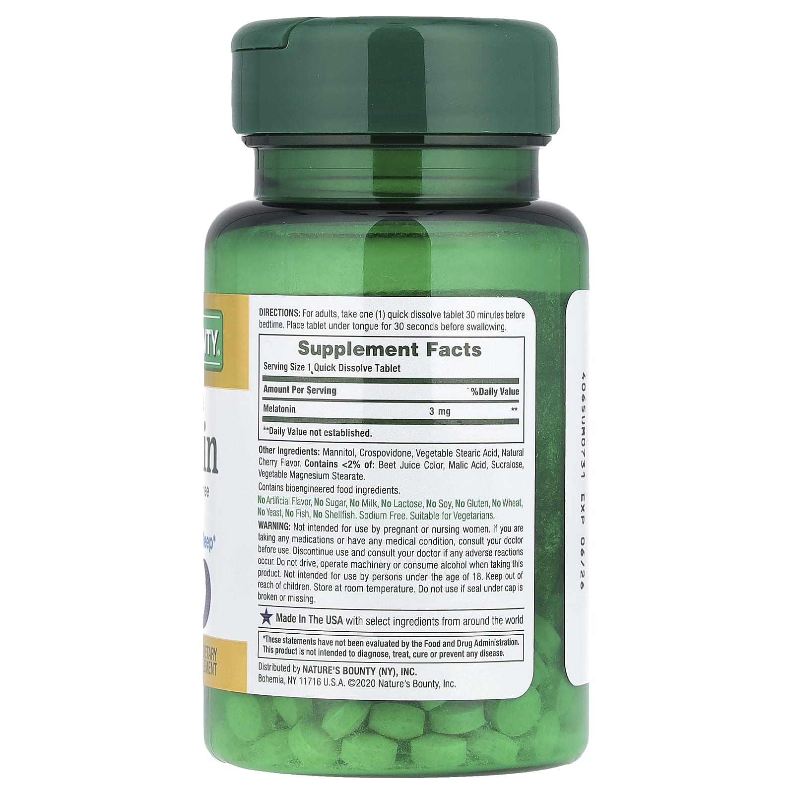 Nature's Bounty Melatonin Natural Cherry 3mg - (120 Tablets) - Image 2