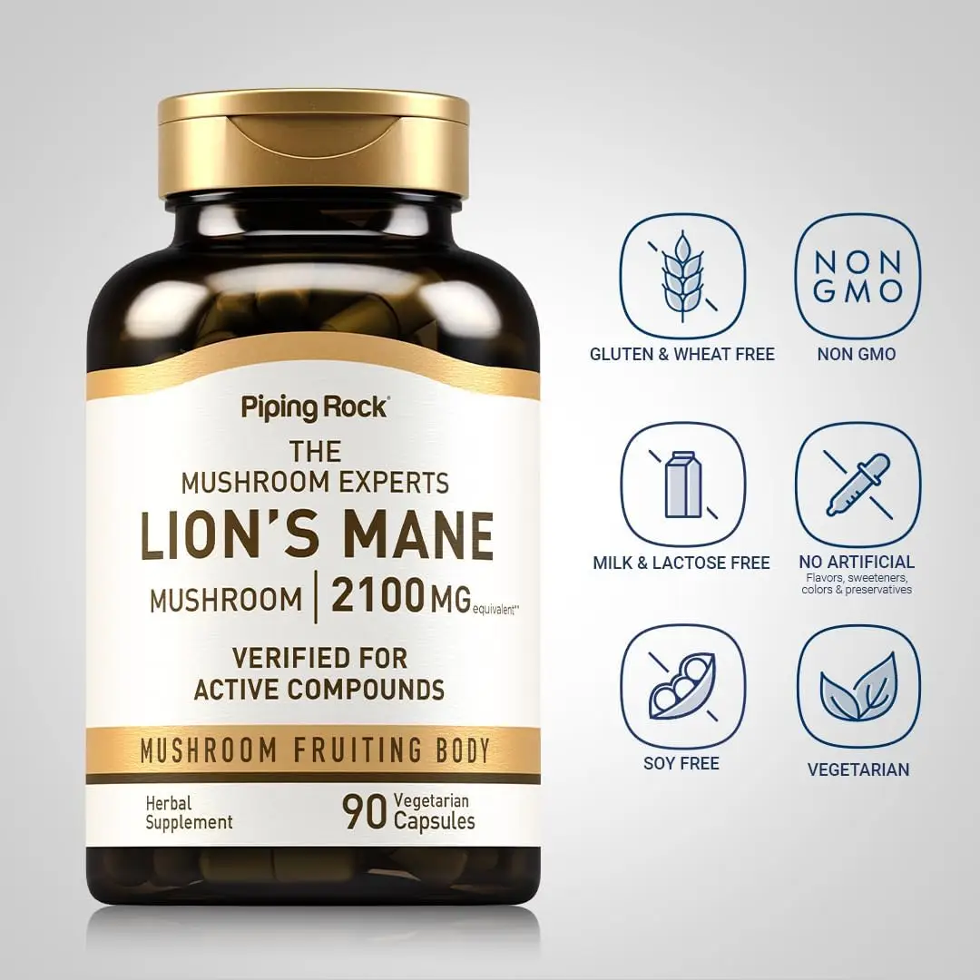 Piping Rock Lion's Mane Mushroom 2100mg (90 Capsules) - Image 3