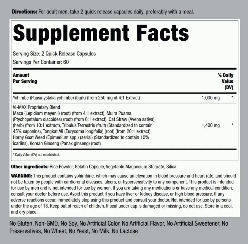 Piping Rock Vi-Max Male MEN Formula (120 Capsules) - Image 2