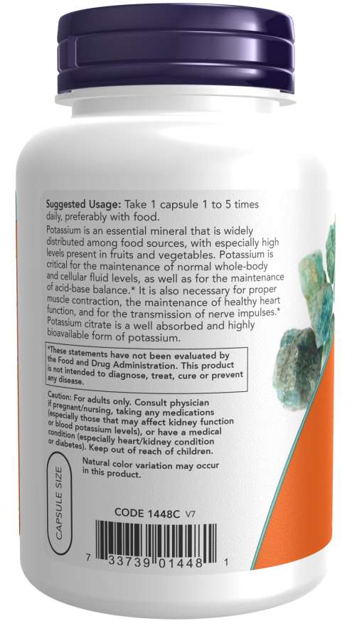 NOW Foods Potassium Citrate - (180 Capsules) - Image 3