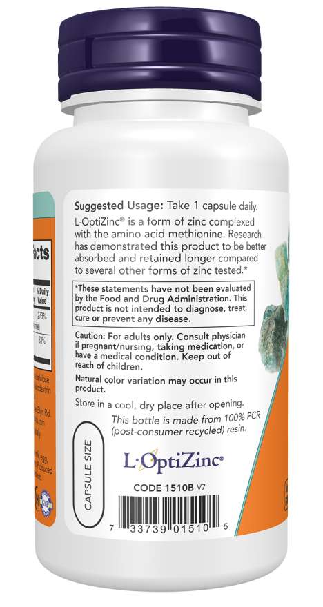 Now Foods L-OptiZinc® 30mg (100 Veg Capsules) - Image 3