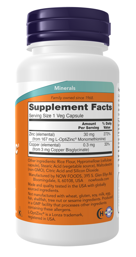 Now Foods L-OptiZinc® 30mg (100 Veg Capsules) - Image 2