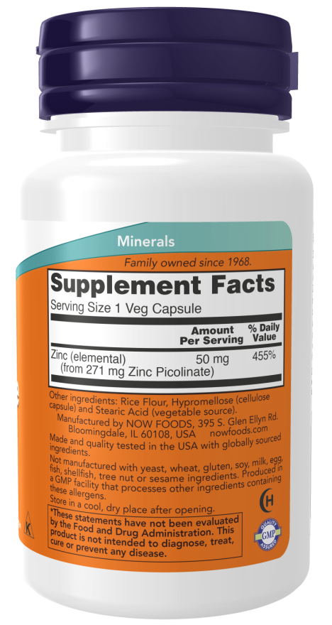 Now Foods Zinc Picolinate 50mg (30 Capsules) - Image 2