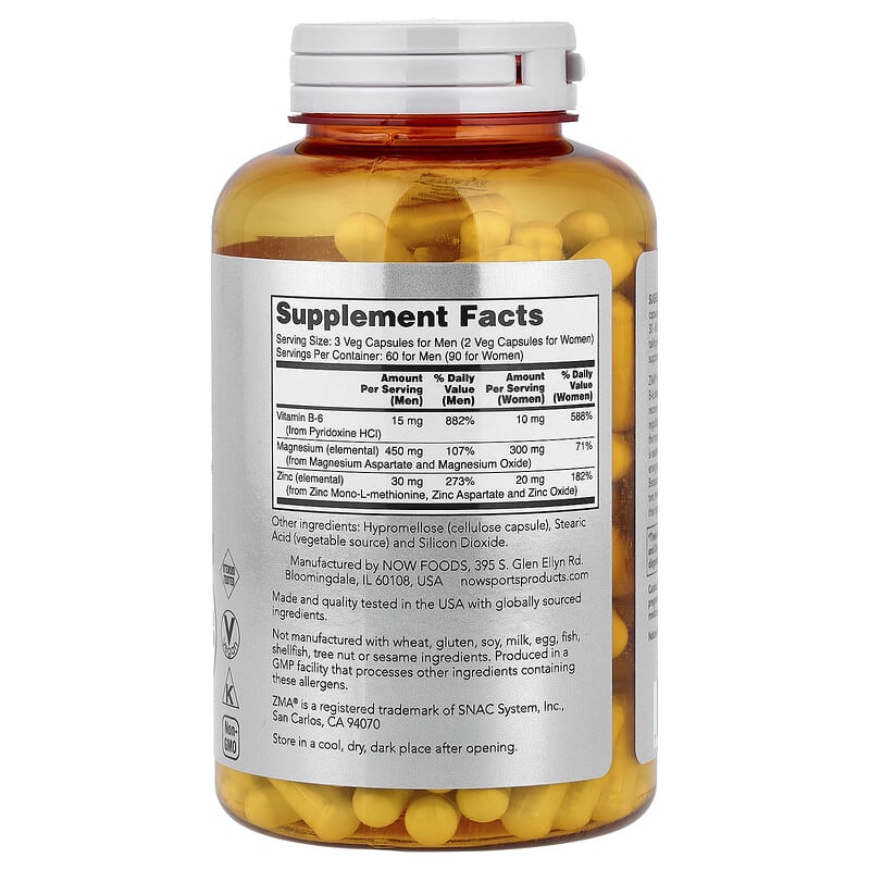 NOW Foods Sports ZMA (180 Veg Capsules) - Image 2