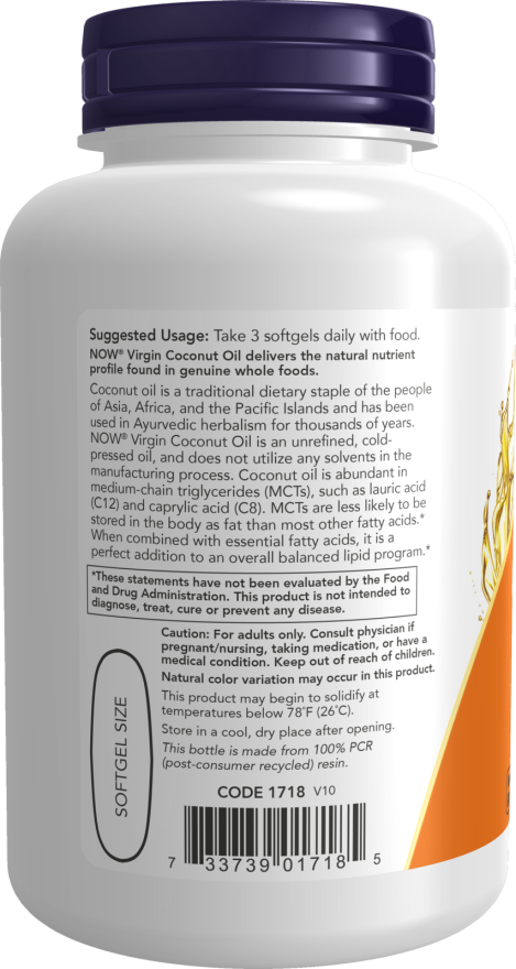 Now Foods Virgin Coconut Oil 1000 mg (120 Softgels) - Image 3