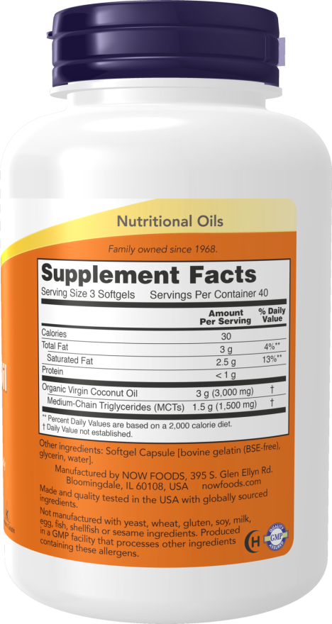 Now Foods Virgin Coconut Oil 1000 mg (120 Softgels) - Image 2