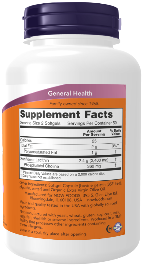 Now Foods Sunflower Lecithin 1200mg (100 Softgels) - Image 2