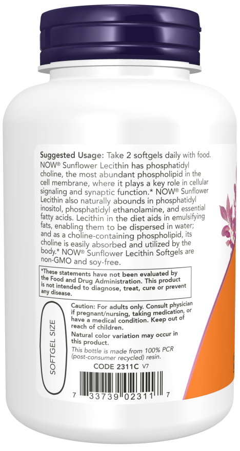 Now Foods Sunflower Lecithin 1200mg (100 Softgels) - Image 3