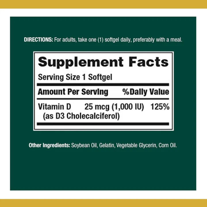 Nature’s Bounty Vitamin D3 25mcg (1000 IU) – (120 Softgels) - Image 2