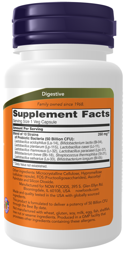 Now foods Probiotic-10™️ 25 Billion - (50 Capsules) - Image 2