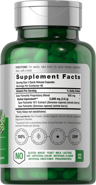 Horbaach Saw Palmetto 3600mg per serving-(120 Capsules) - Image 2