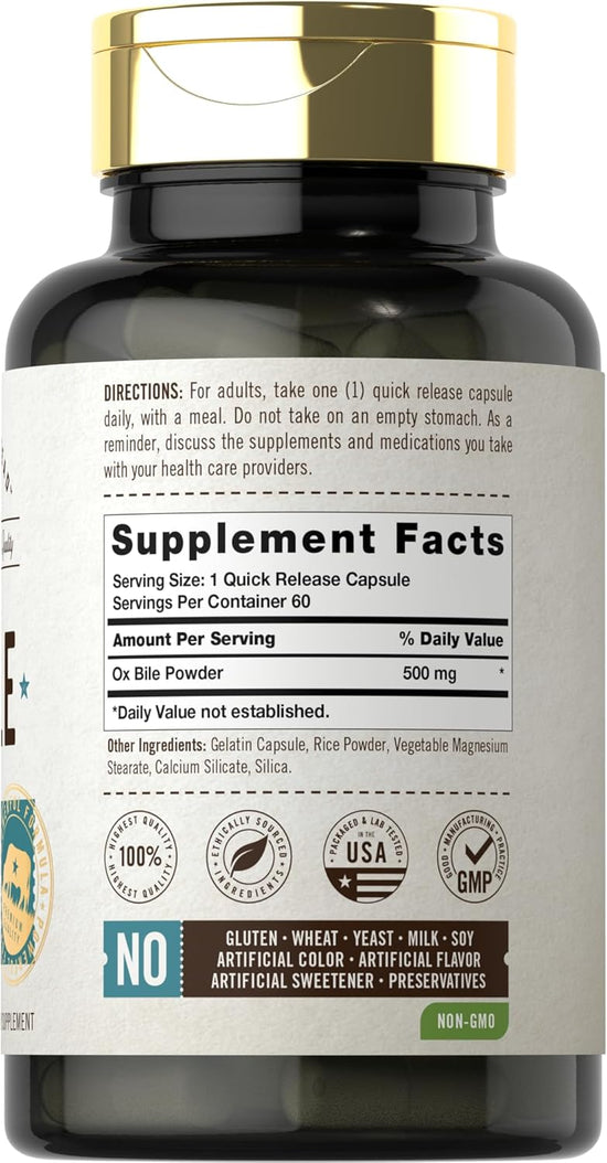 Carlyle Ox Bile Supplement 500mg-(60 Capsules) - Image 2