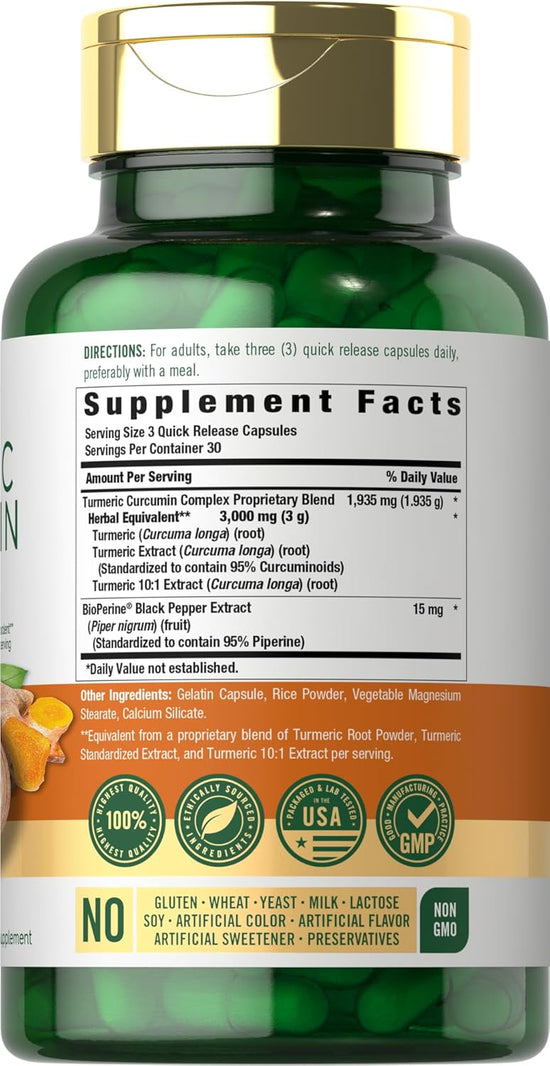 Carlyle Turmeric Curcumin with Black Pepper 3000mg-(90 Powder Capsules) - Image 2
