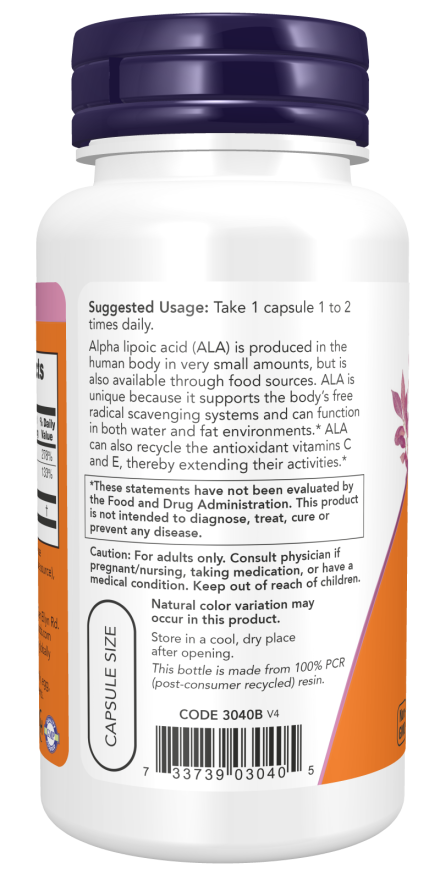 Now Foods Alpha Lipoic Acid 100mg (60 Veg Capsules) - Image 3