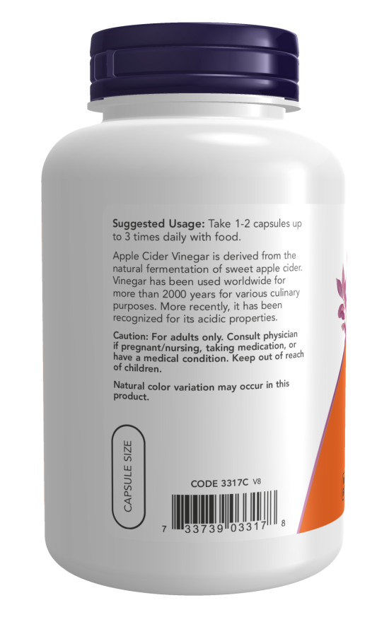 Now Foods Apple Cider Vinegar (180 Veg Capsules) - Image 3