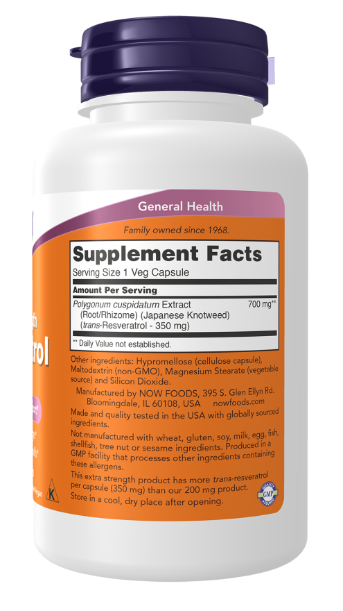 Now Resveratrol (350 mg) Extra Strength – (60 Veg Capsules) - Image 2