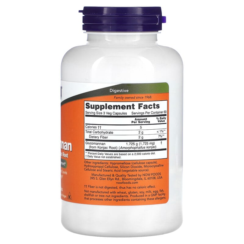 NOW Foods Glucomannan 575mg (180 Veg Capsules) - Image 2