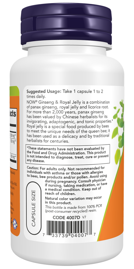 NOW Foods Ginseng & Royal Jelly (90 Capsules) - Image 3