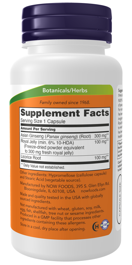 NOW Foods Ginseng & Royal Jelly (90 Capsules) - Image 2