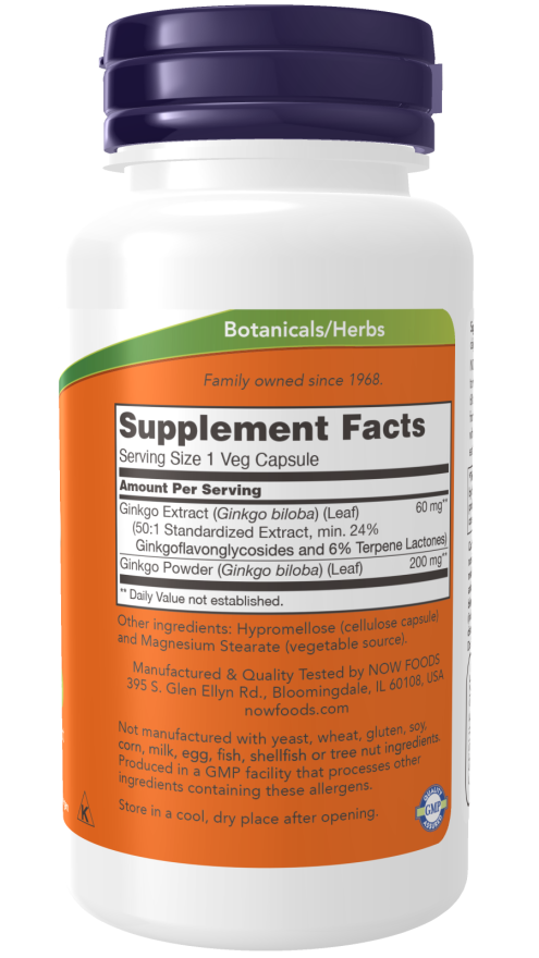NOW Foods Ginkgo Biloba 60mg (60 Capsules) - Image 2
