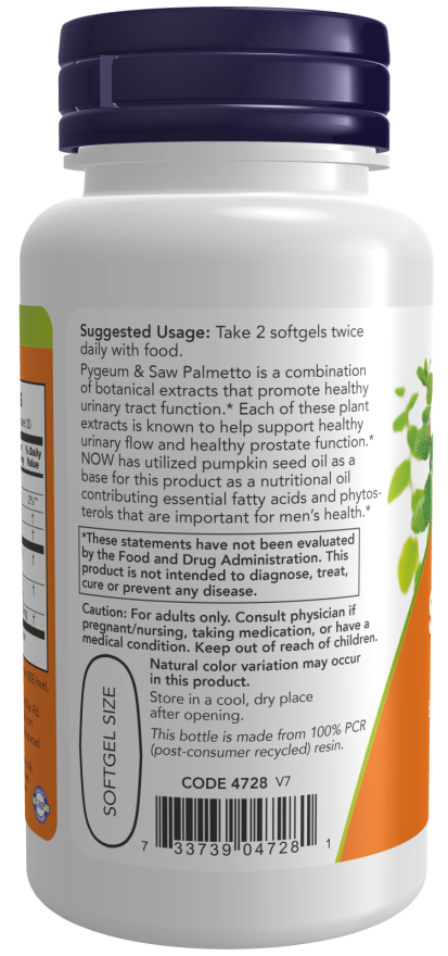 NOW Foods Pygeum & Saw Palmetto (60 Softgels) - Image 3