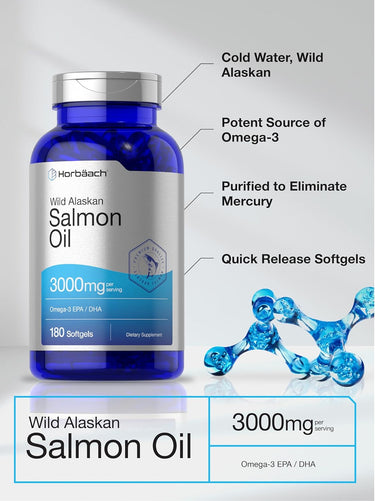 Horbaach Fish Oil Salmon 3000mg per Serving-(180 Softgels) - Image 4