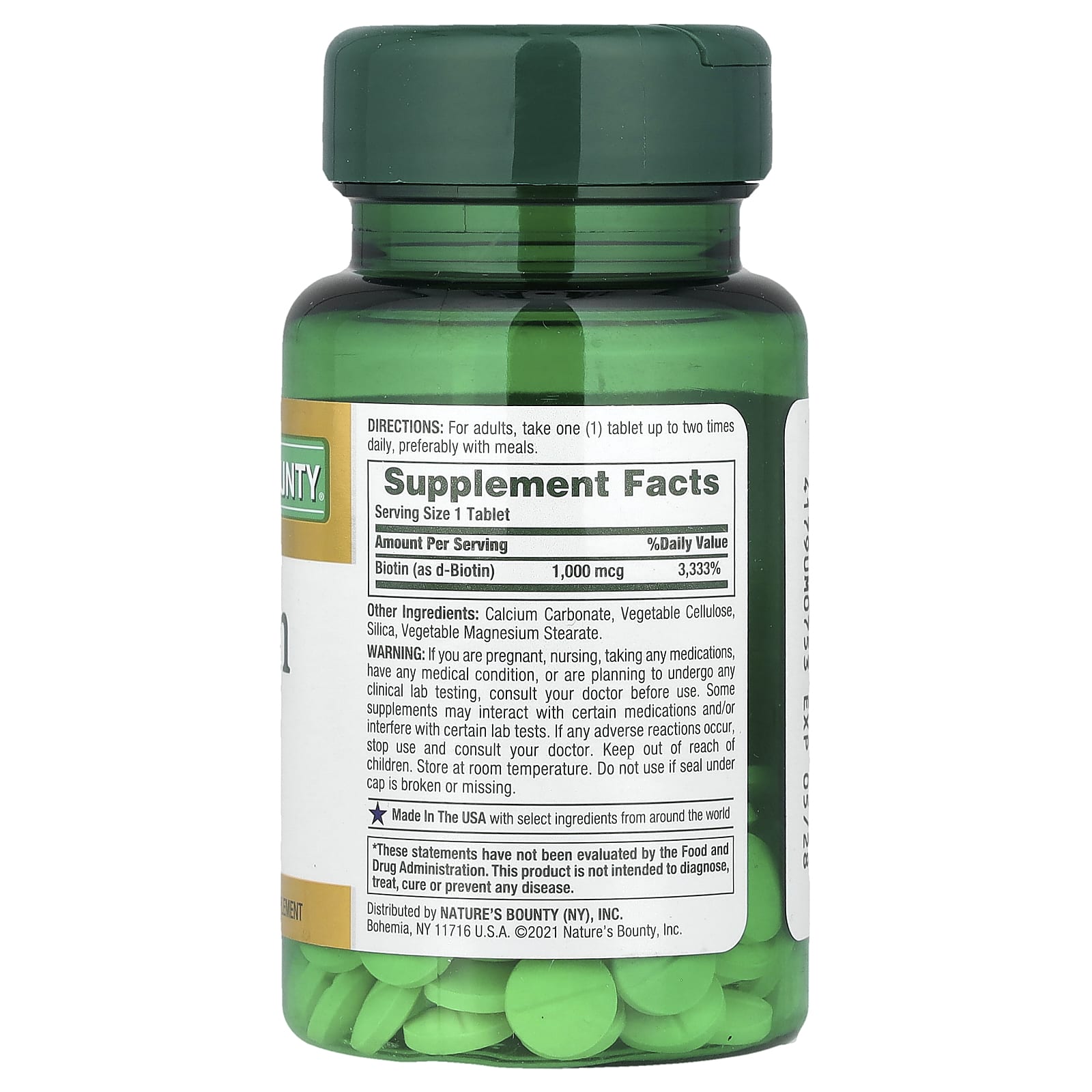 Nature’s Bounty Biotin 1,000 mcg – (100 Coated Tablets) - Image 2
