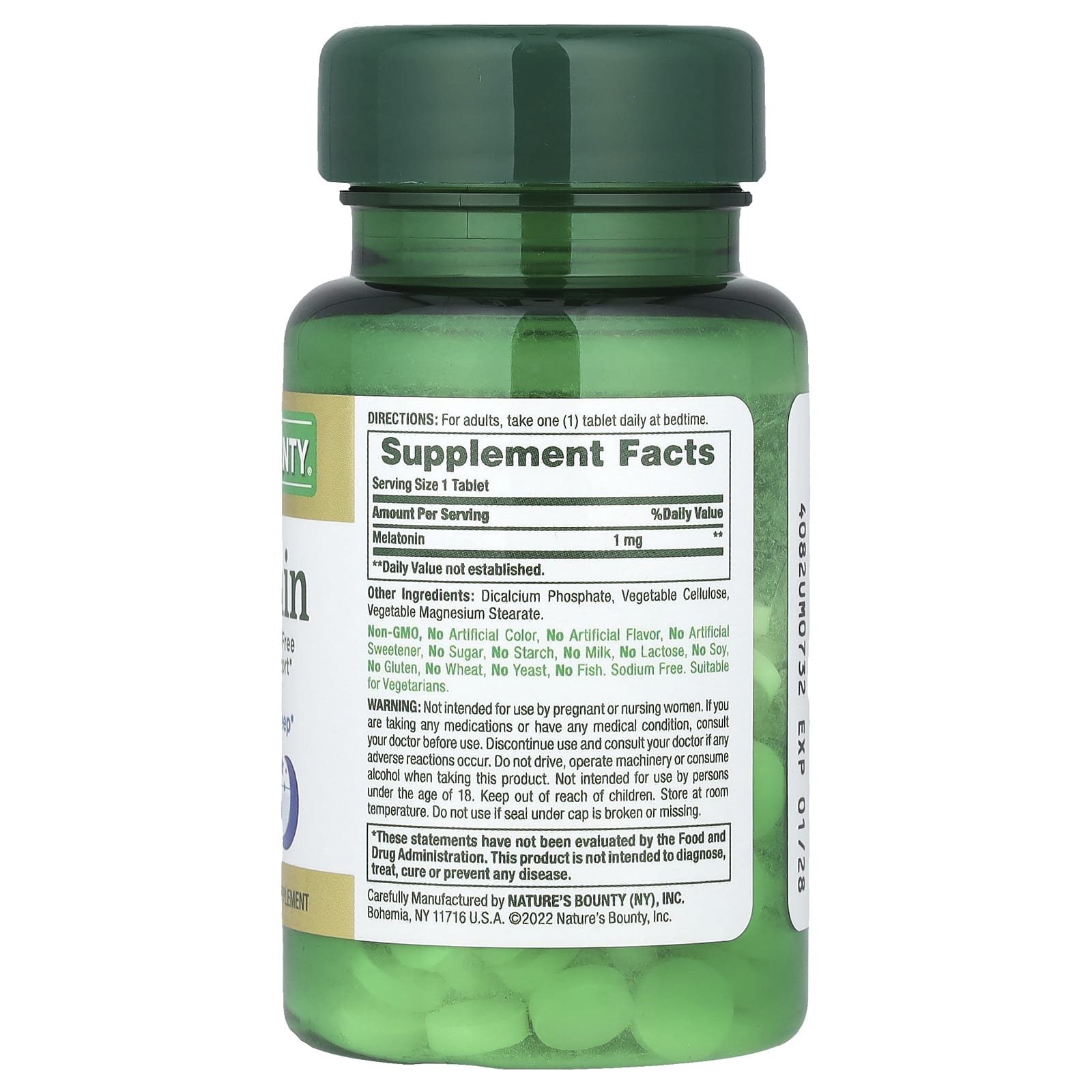 Nature's Bounty Melatonin 1 mg – (180 Tablets) - Image 2