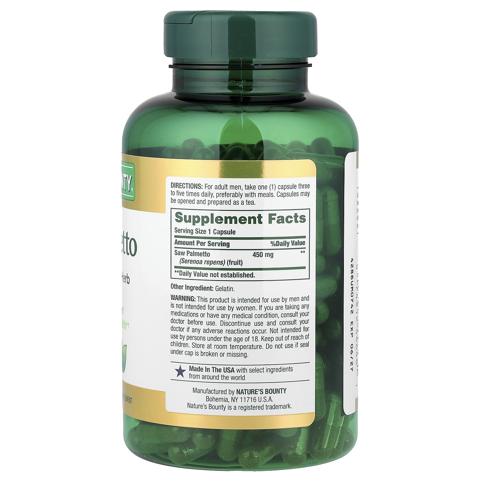 Nature's Bounty Saw Palmetto 450mg (250 Capsules) - Image 2