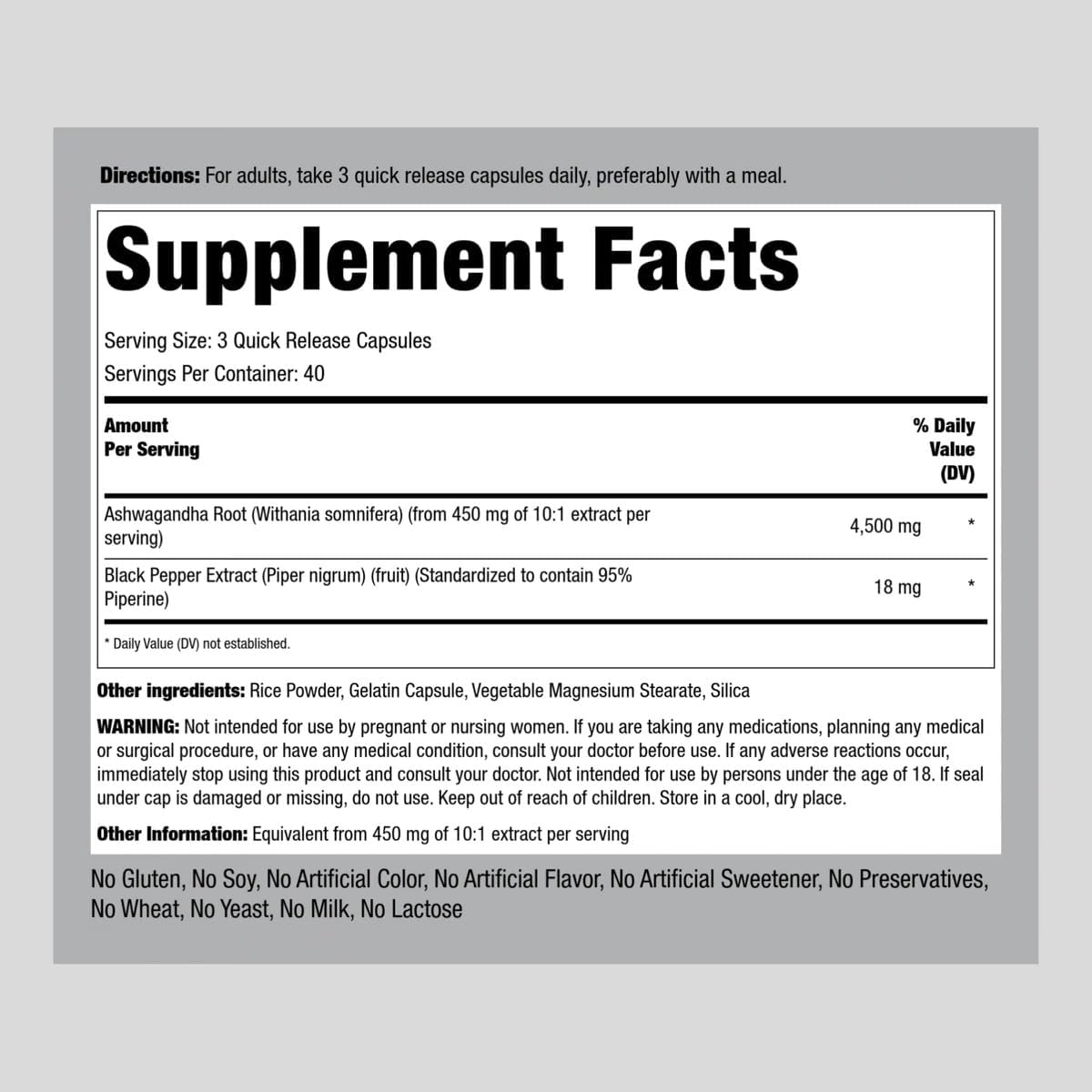 Piping Rock Ashwagandha 4,500 mg – (120 capsules) - Image 3