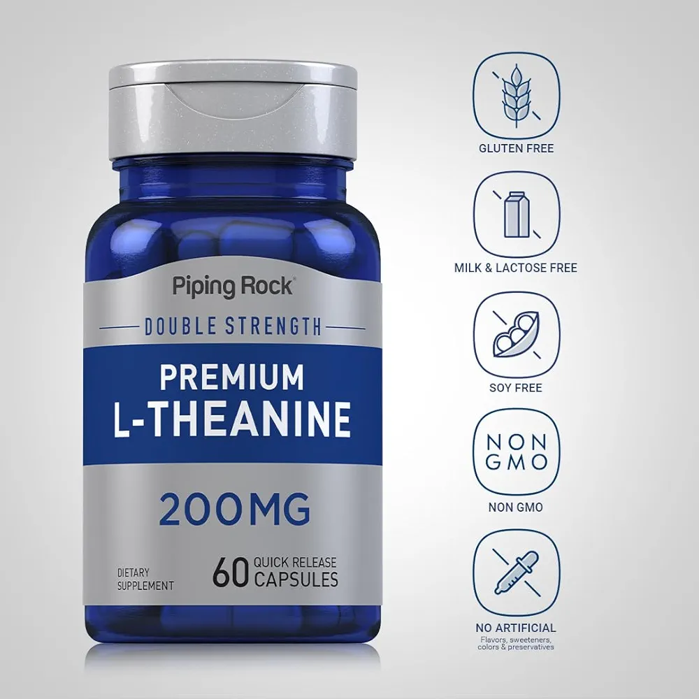 Piping Rock L-Theanine 200mg (60 Capsules) - Image 2