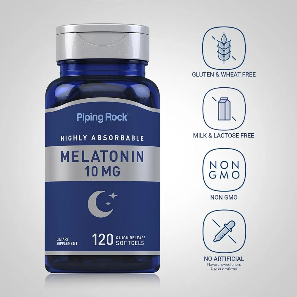 Piping Rock Melatonin 10mg (120 Softgel Capsules) - Image 3