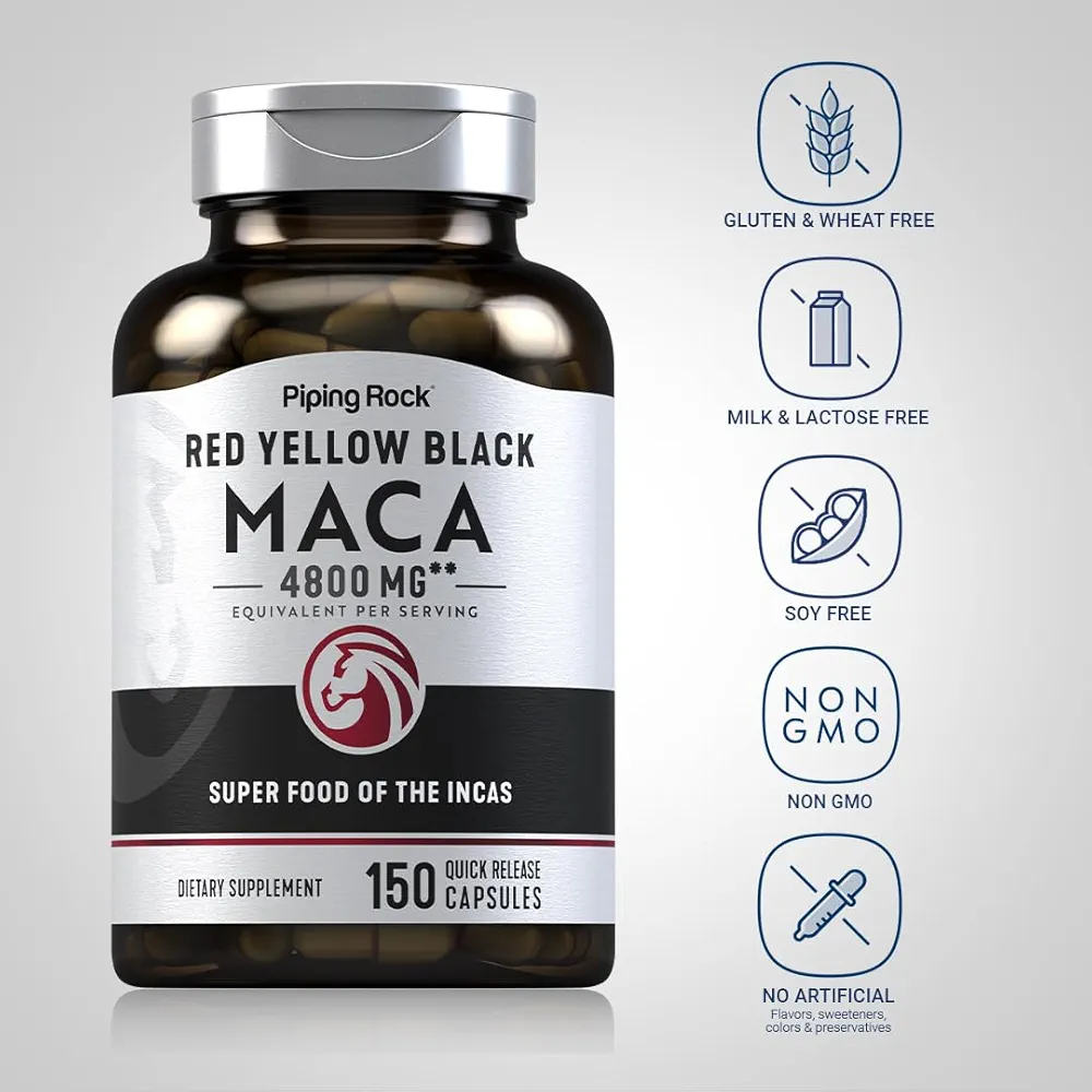Piping Rock Red Yellow and Black Maca Root (150 Capsules) - Image 3