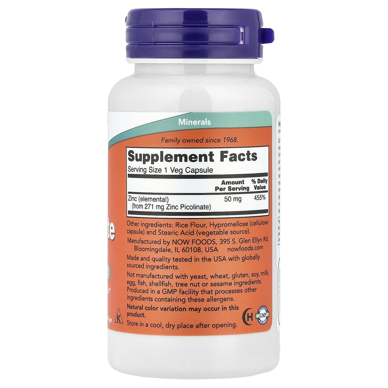 NOW Foods Zinc Picolinate 50mg (120 Veg Capsules) - Image 2